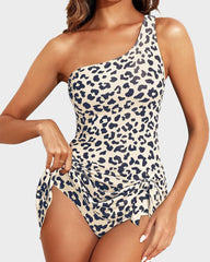 Traje De Baño De Una Pieza Con Falda Y Un Hombro