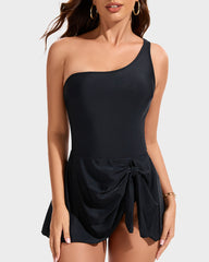 Traje De Baño De Una Pieza Con Falda Y Un Hombro