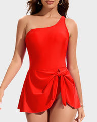Traje De Baño De Una Pieza Con Falda Y Un Hombro