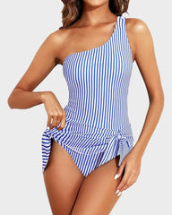 Traje De Baño De Una Pieza Con Falda Y Un Hombro