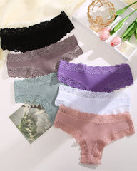Paquete de 9 Panties de algodón acanalado con encaje de talle medio