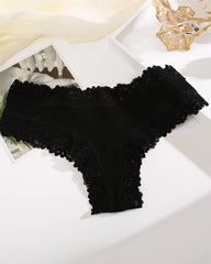 Paquete de 9 Panties de algodón acanalado con encaje de talle medio