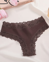 Paquete de 9 Panties de algodón acanalado con encaje de talle medio