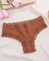 Paquete de 9 Panties de algodón acanalado con encaje de talle medio