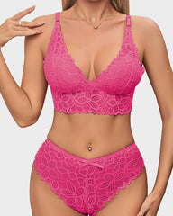Conjuntos de Encaje Romántico con Bra Triangular y Panty(Paquete de 3)
