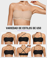 Sujetador Bandeau Sin Tirantes, Sin Aros y Con Almohadillas