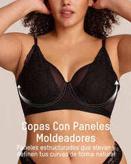 Brasier Tallas Grandes de Encaje y Malla con Varilla y Cobertura Total