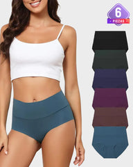 Paquete de 6 Panties Cómodos Sin Costuras de Cintura Alta