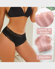 Paquete de 9 Panties de algodón acanalado con encaje de talle medio
