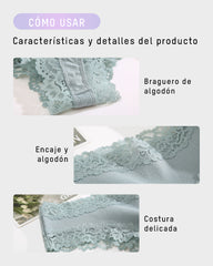 Paquete de 9 Panties de algodón acanalado con encaje de talle medio
