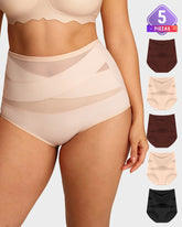 Paquete de 5 Panties de Cintura Alta para Talla Grande con Control de Abdomen