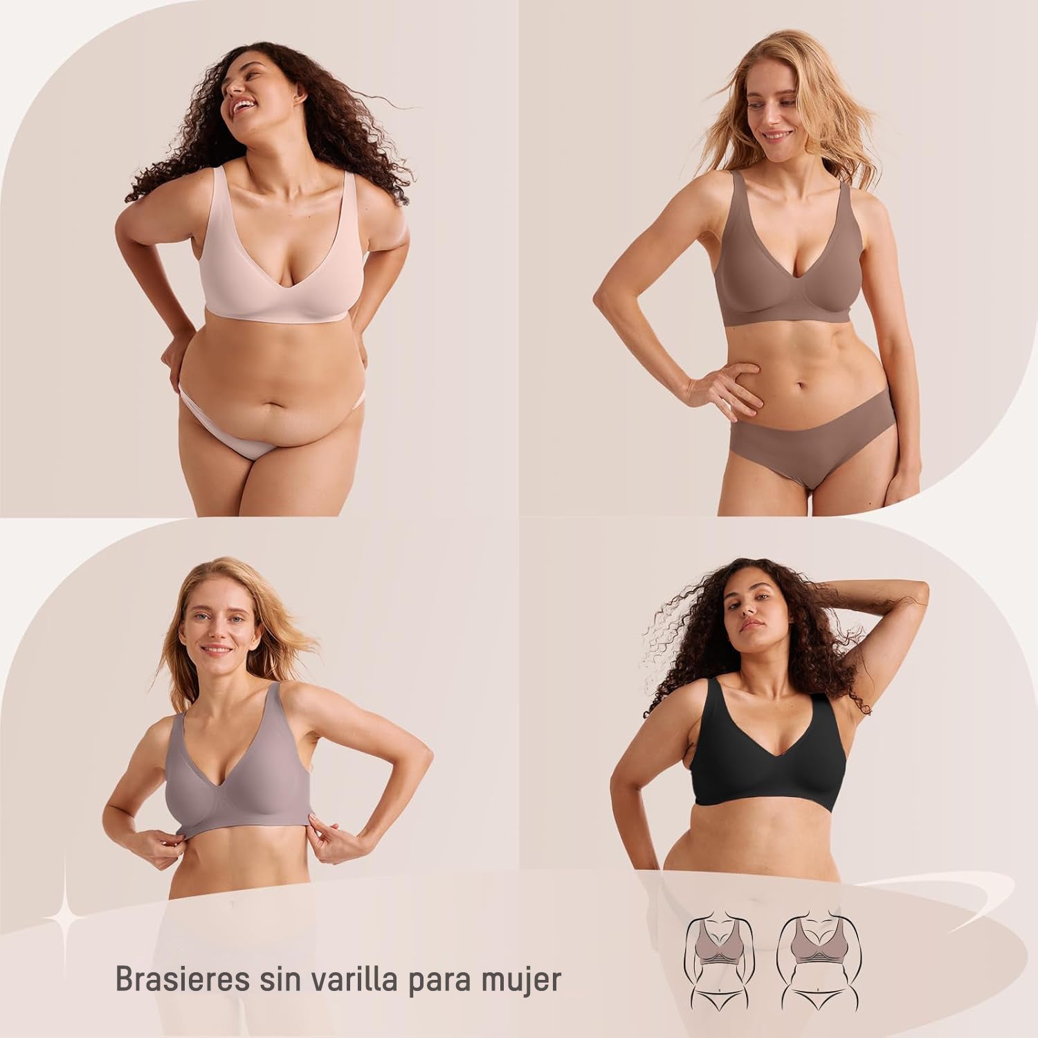 Brasier Push-Up sin Varillas con Escote Profundo en V y sin Costuras