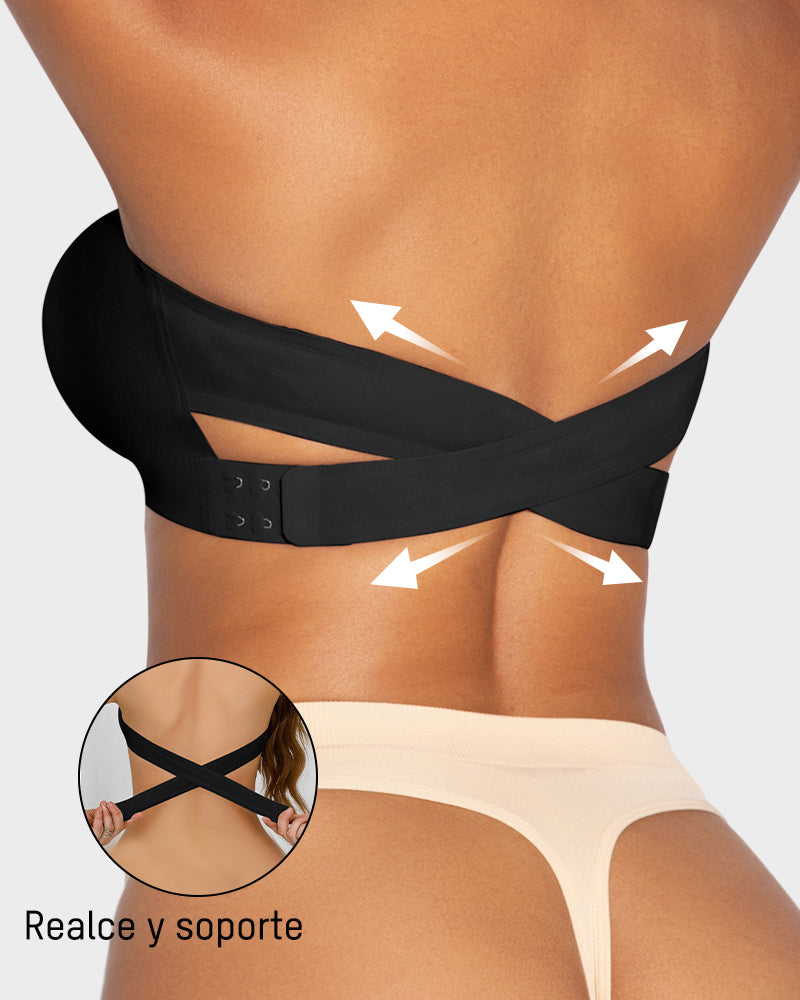 Sujetador Bandeau con Gancho Lateral Cruzado y Antideslizante