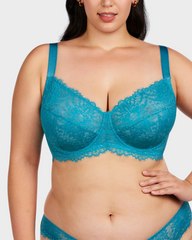Sujetador Push-Up de Encaje Sin Forro con Aros de Comodidad - Azul