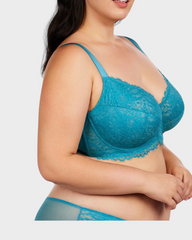 Sujetador Push-Up de Encaje Sin Forro con Aros de Comodidad - Azul