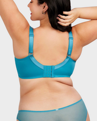 Sujetador Push-Up de Encaje Sin Forro con Aros de Comodidad - Azul