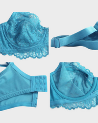 Sujetador Push-Up de Encaje Sin Forro con Aros de Comodidad - Azul