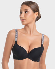 Sujetador Push-Up con Aros y Escote en V Profundo con Tirantes de Pedrería