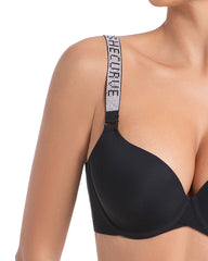 Sujetador Push-Up con Aros y Escote en V Profundo con Tirantes de Pedrería