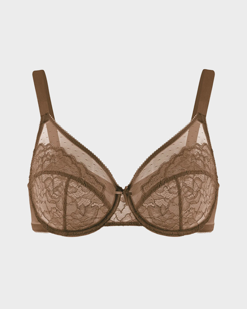 Sujetador Minimizer de Encaje con Cobertura Total - Pétalo-Café