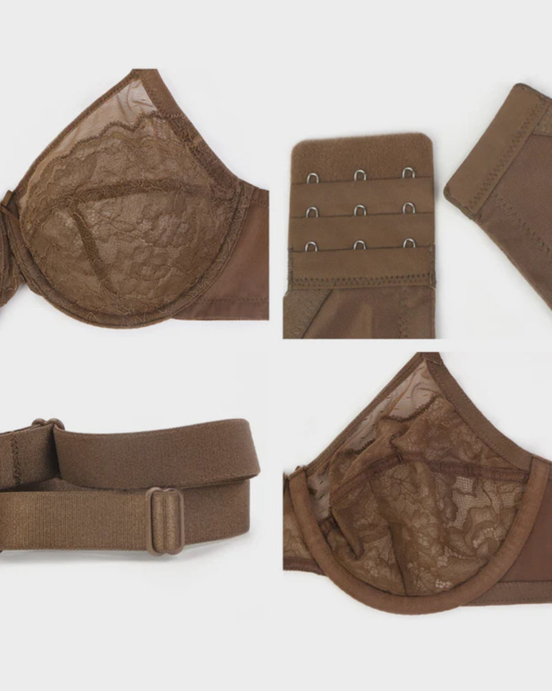 Sujetador Minimizer de Encaje con Cobertura Total - Pétalo-Café