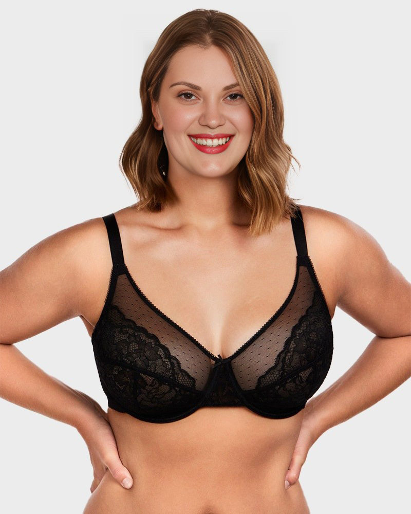Sujetador Minimizer de Encaje con Cobertura Total - Pétalo-Café