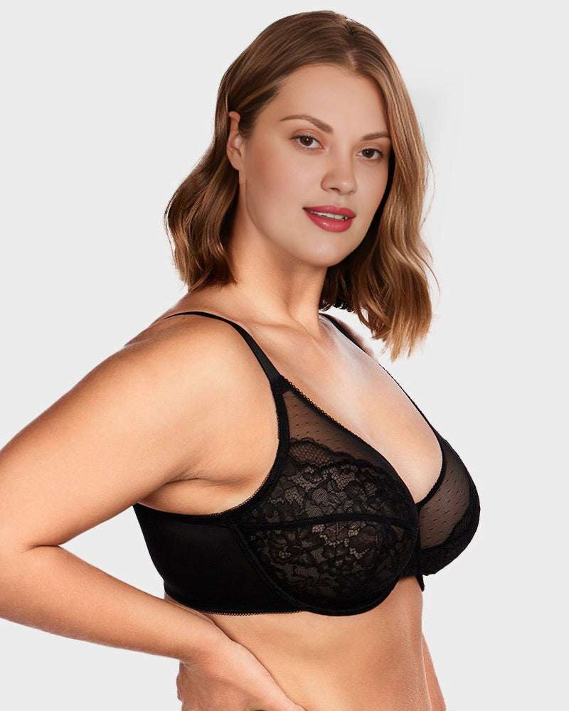 Sujetador Minimizer de Encaje con Cobertura Total - Pétalo-Café