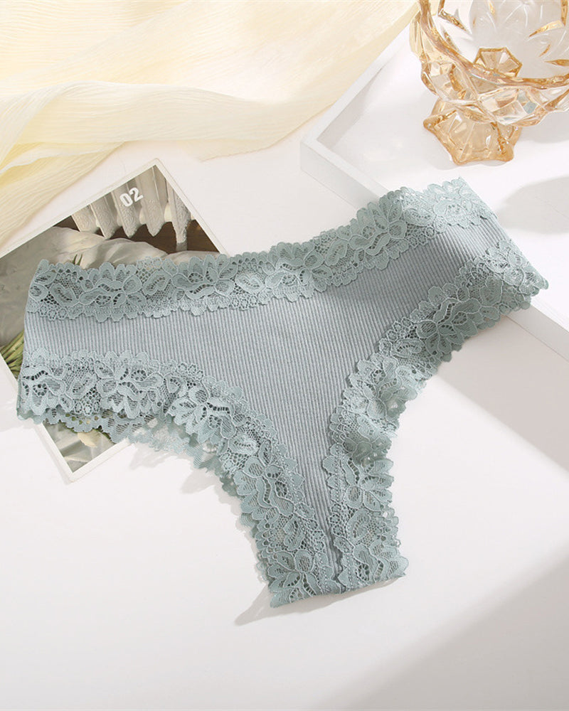 Paquete de 9 Panties de algodón acanalado con encaje de talle medio