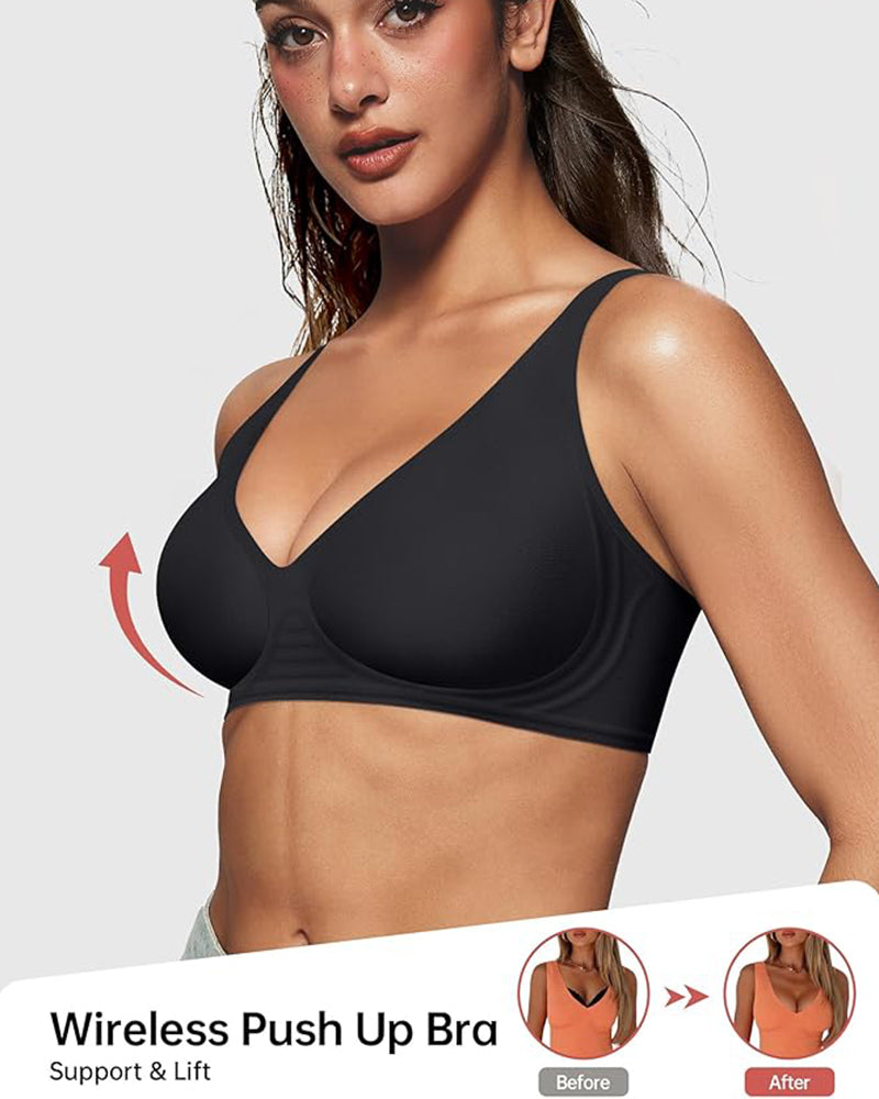 Brasier Push-Up sin Varillas con Escote Profundo en V y sin Costuras