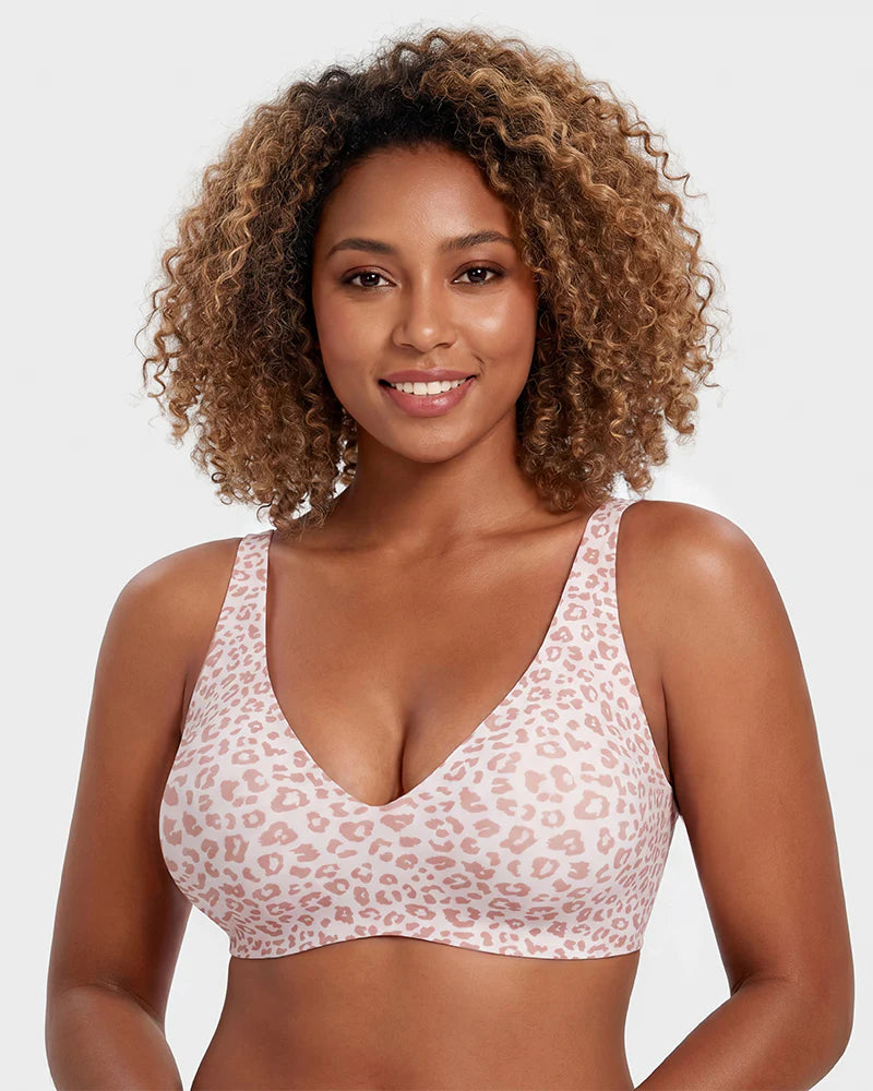 Brasier sin varilla push up para mujer, escote profundo en v, tirantes anchos, moldea la espalda, cómodo y sin costuras