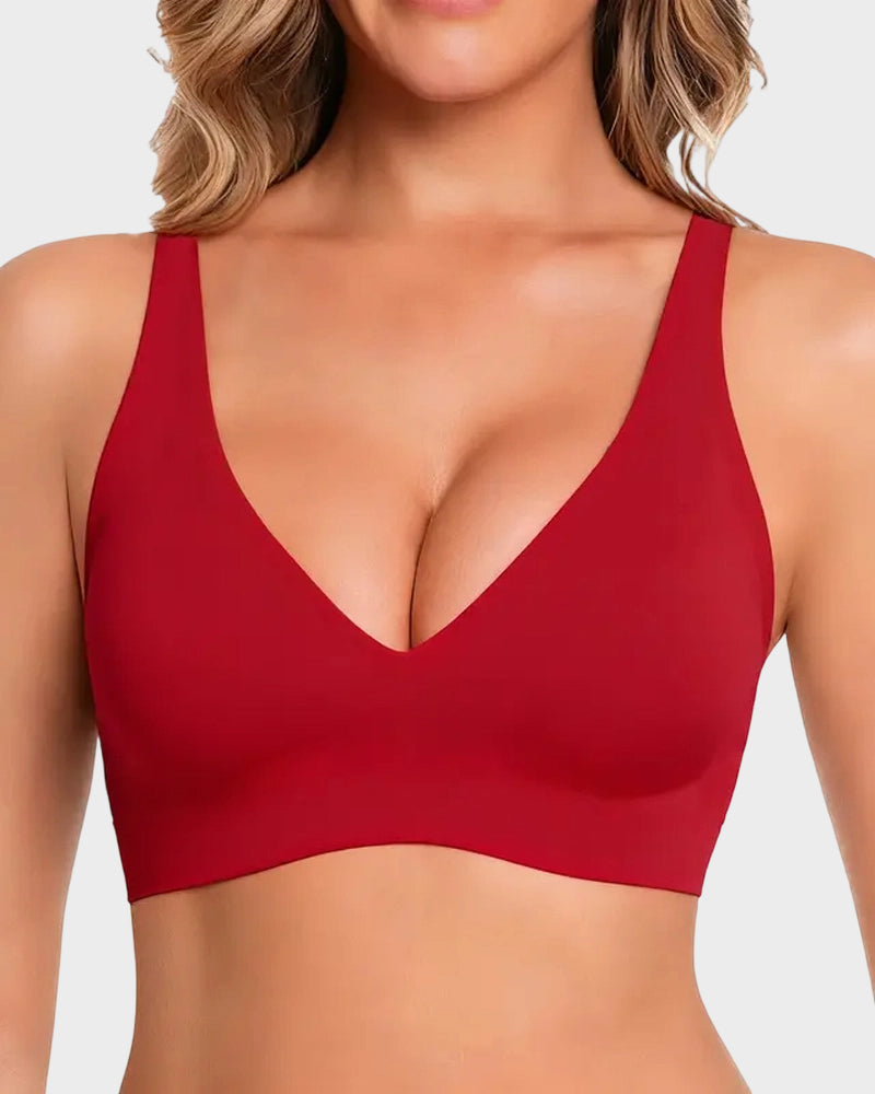 Brasier Sin Varilla Push Up para Mujer, Escote Profundo en V, Tirantes Anchos, Moldea la Espalda, Cómodo y Sin Costuras