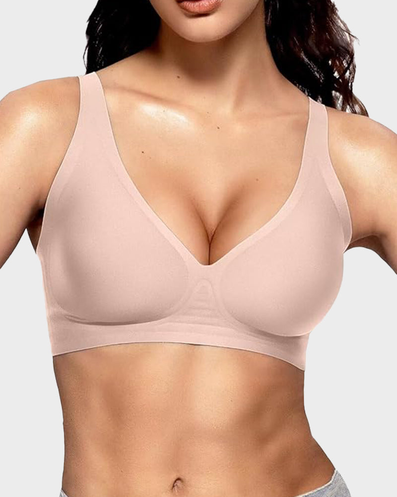 Brasier Push-Up sin Varillas con Escote Profundo en V y sin Costuras