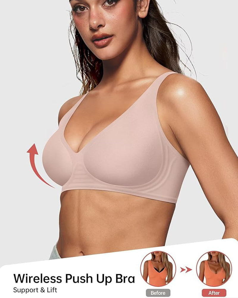 Brasier Push-Up sin Varillas con Escote Profundo en V y sin Costuras