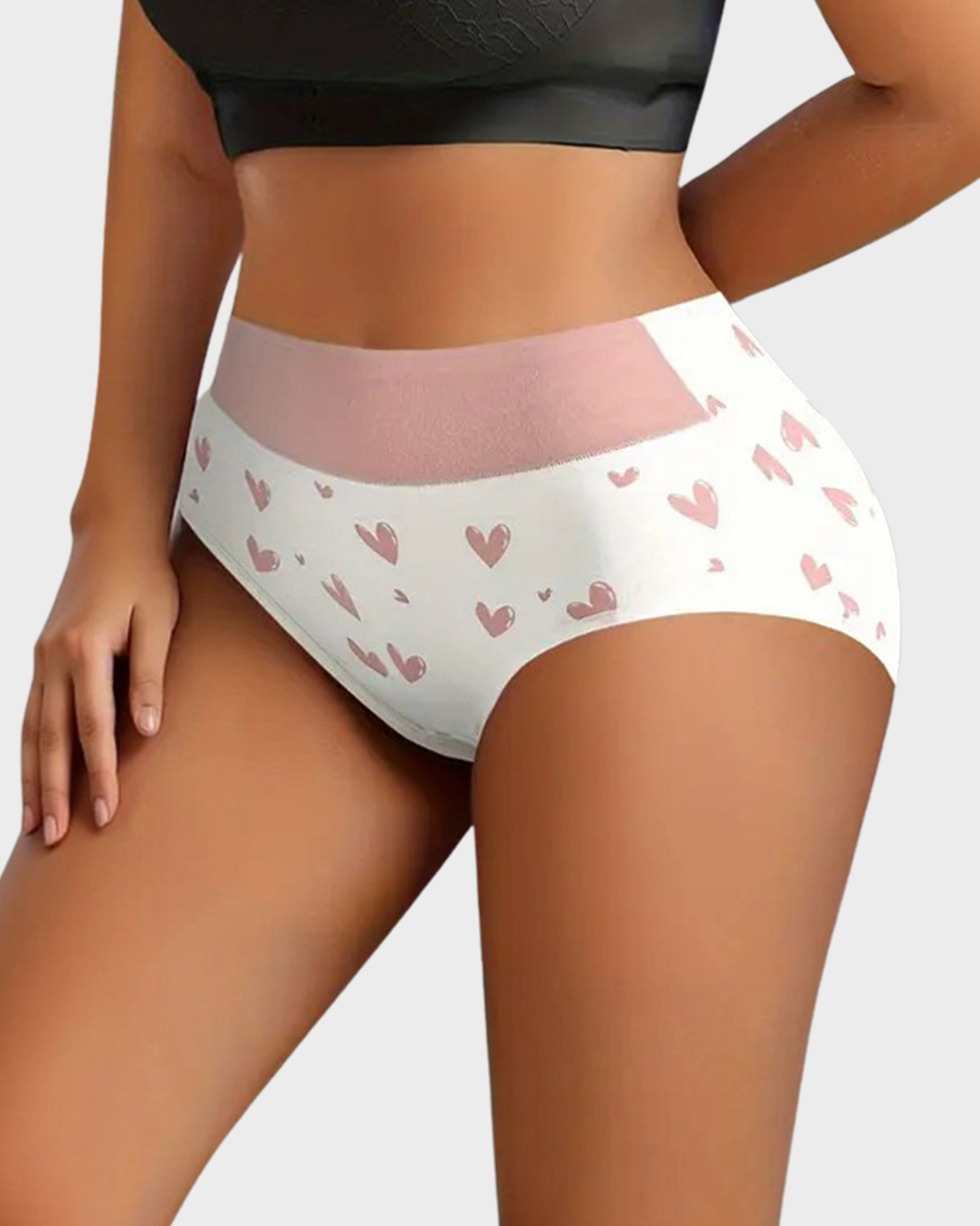 Paquete de 6 Panties de Algodón Suave con Estampado de Corazones y Cintura Alta