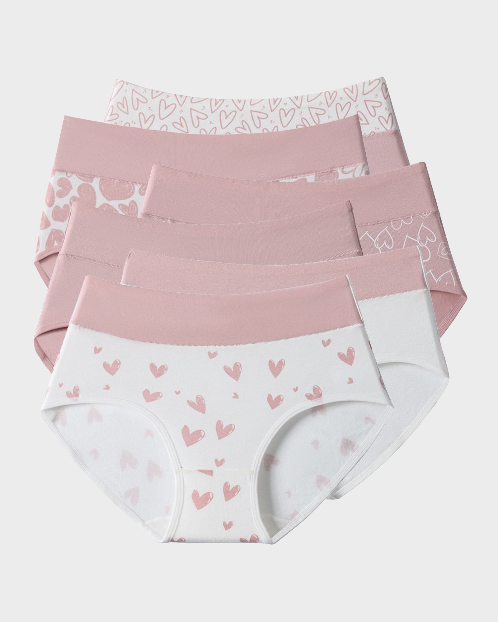 Paquete de 6 Panties de Algodón Suave con Estampado de Corazones y Cintura Alta
