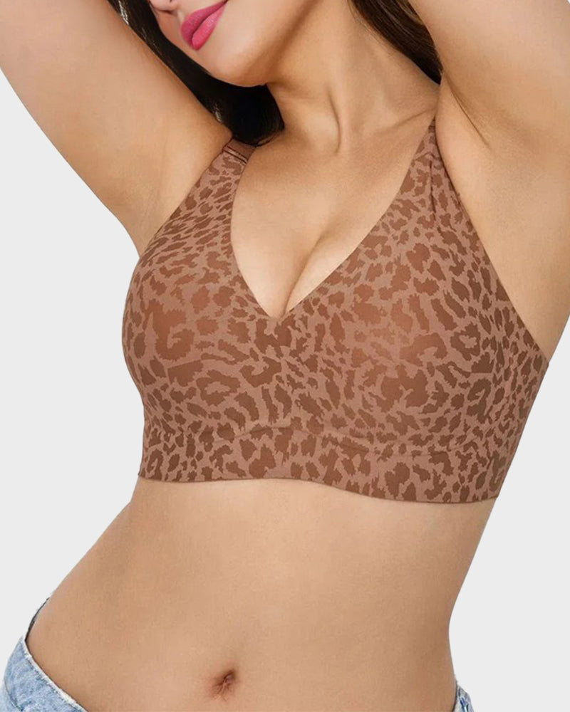 Brasier sin varilla con escote en V tipo leopardo