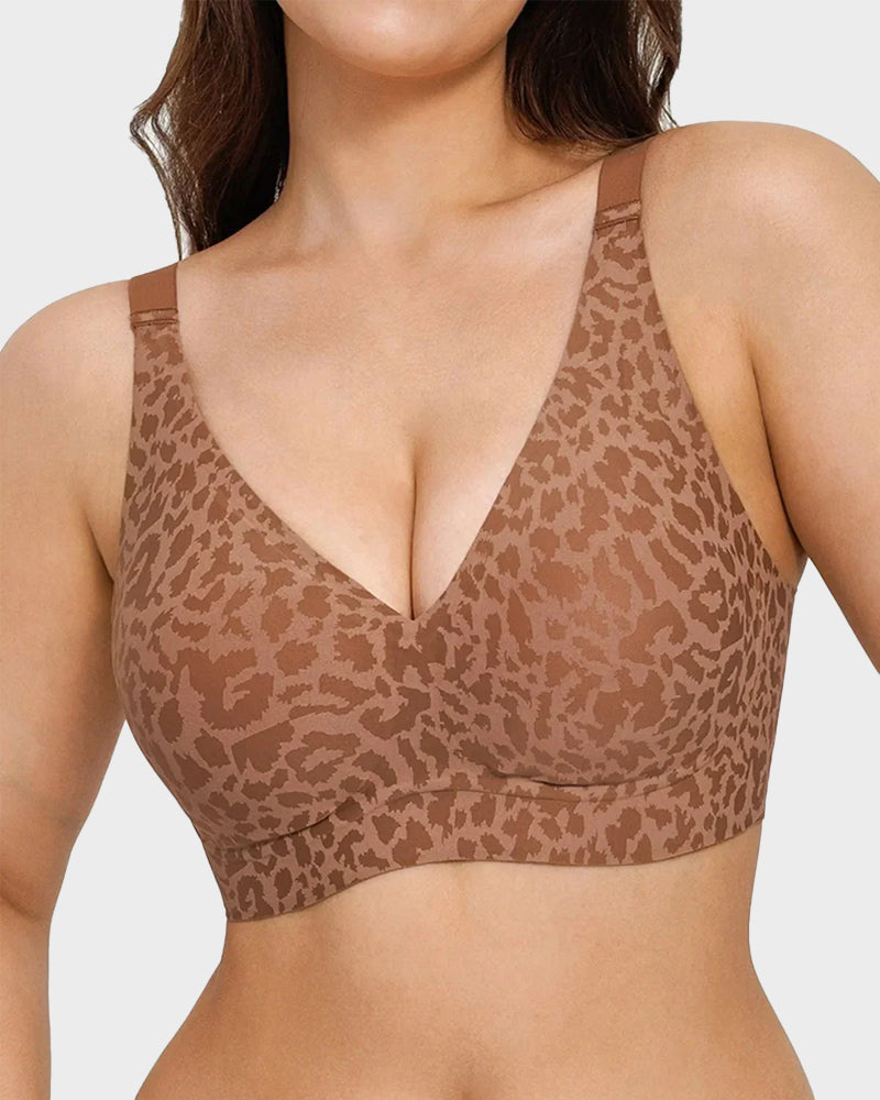 Brasier sin varilla con escote en V tipo leopardo