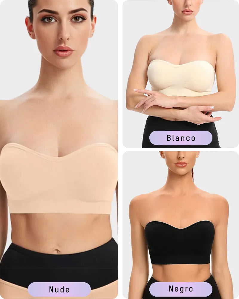 Brasier strapless sin varilla, sin costuras y antideslizante