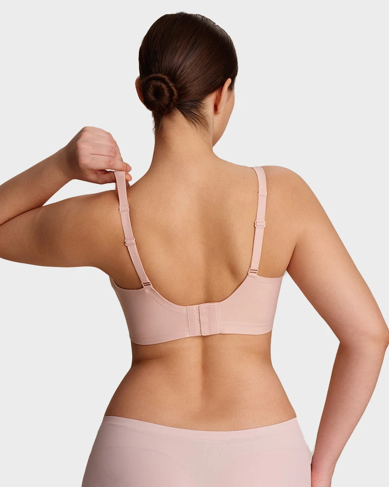 Brasier sin varilla push up para mujer, escote profundo en v, tirantes anchos, moldea la espalda, cómodo y sin costuras