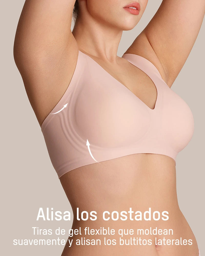 Brasier sin varilla push up para mujer, escote profundo en v, tirantes anchos, moldea la espalda, cómodo y sin costuras