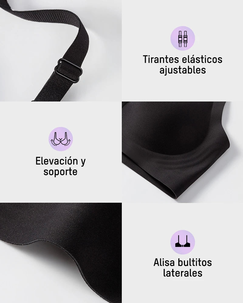Brasier sin varilla push up para mujer, escote profundo en v, tirantes anchos, moldea la espalda, cómodo y sin costuras