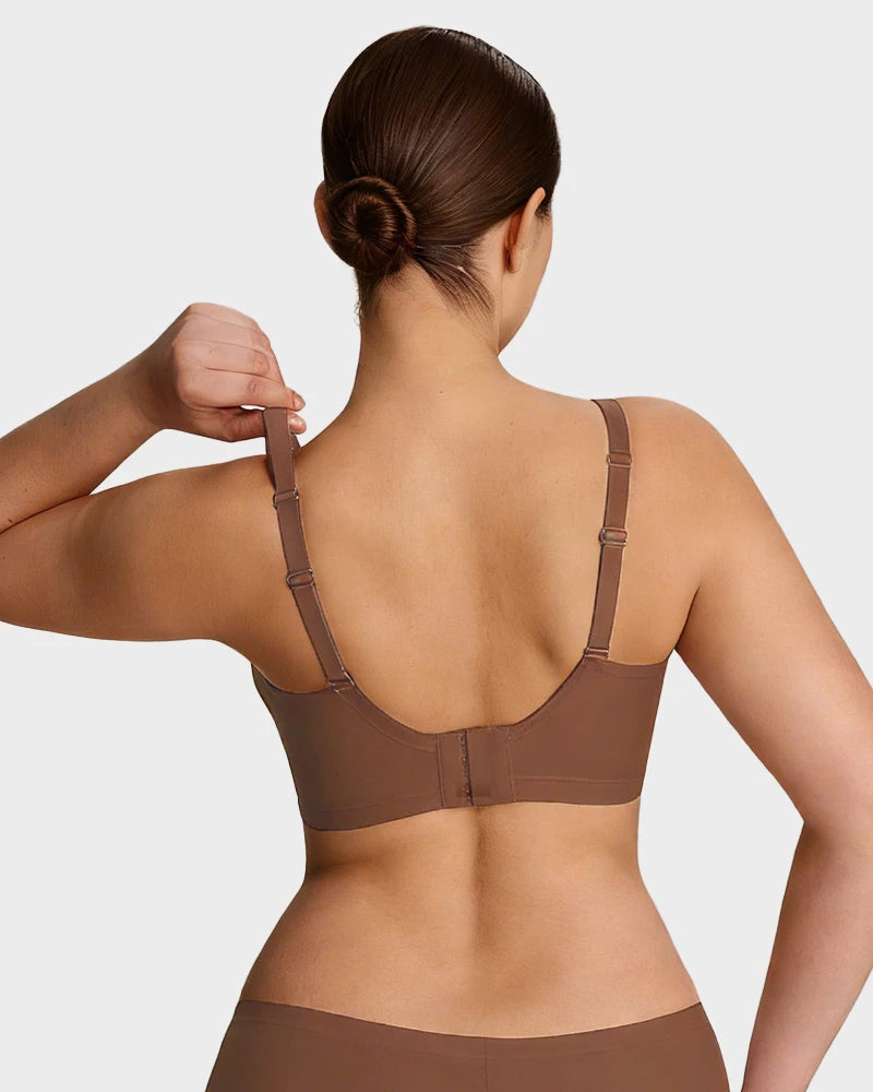 Brasier sin varilla push up para mujer, escote profundo en v, tirantes anchos, moldea la espalda, cómodo y sin costuras