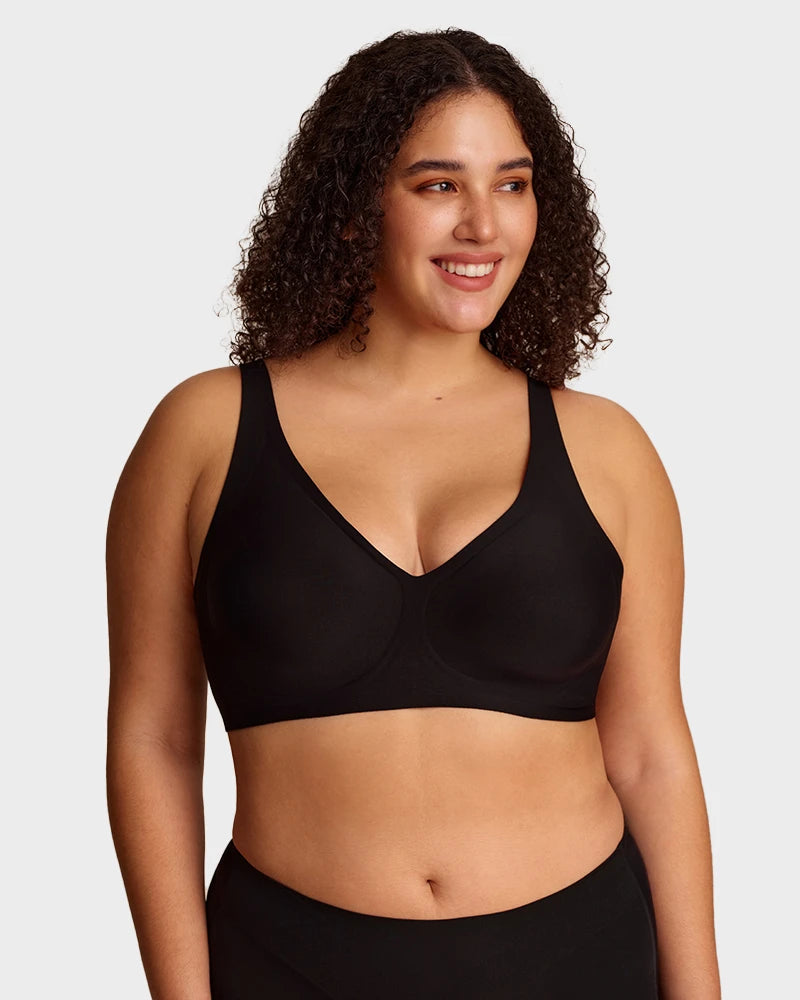 Brasier sin varilla push up para mujer, escote profundo en v, tirantes anchos, moldea la espalda, cómodo y sin costuras