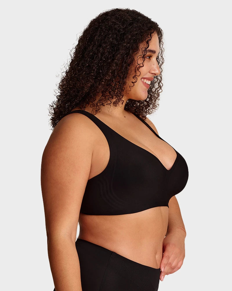 Brasier sin varilla push up para mujer, escote profundo en v, tirantes anchos, moldea la espalda, cómodo y sin costuras