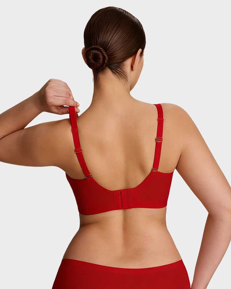 Brasier sin varilla push up para mujer, escote profundo en v, tirantes anchos, moldea la espalda, cómodo y sin costuras