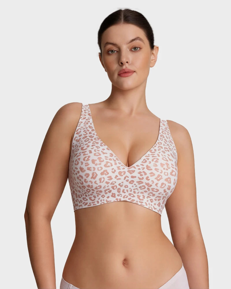 Brasier sin varilla push up para mujer, escote profundo en v, tirantes anchos, moldea la espalda, cómodo y sin costuras