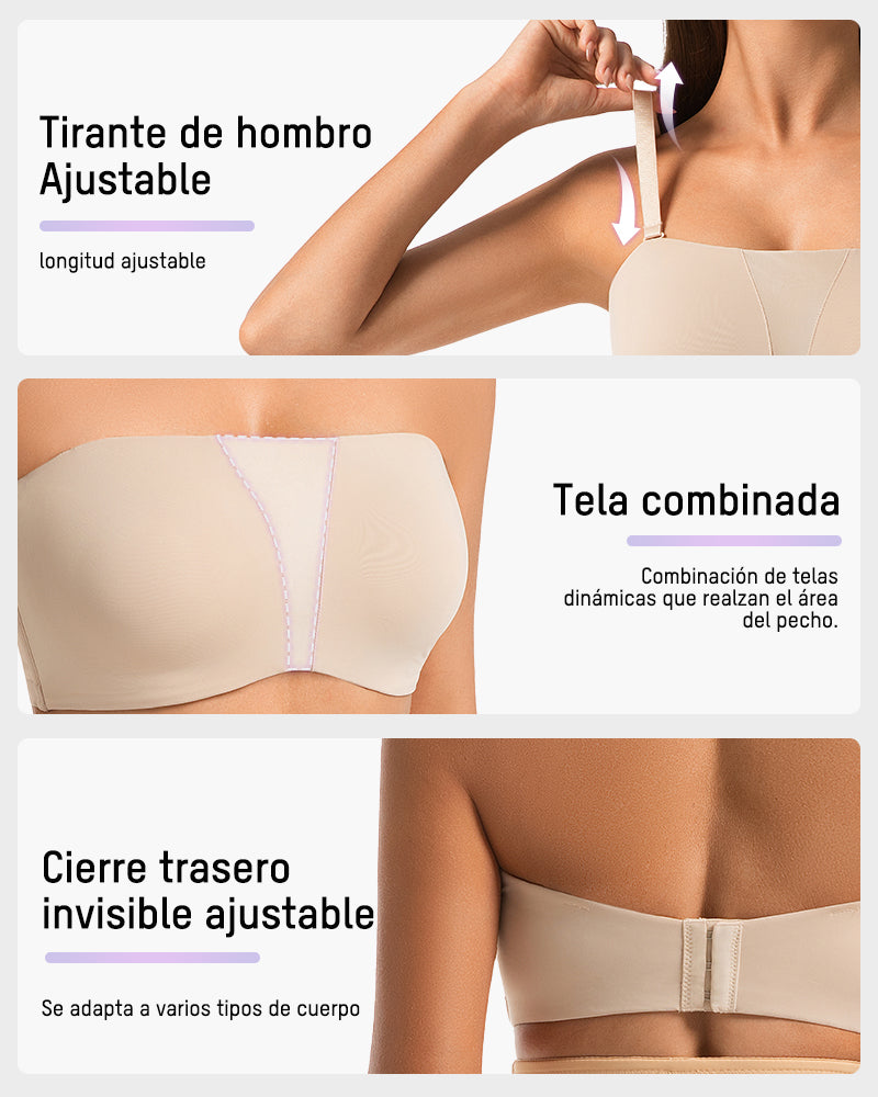 Sujetador Bandeau Sin Tirantes Antideslizante de Cobertura Total