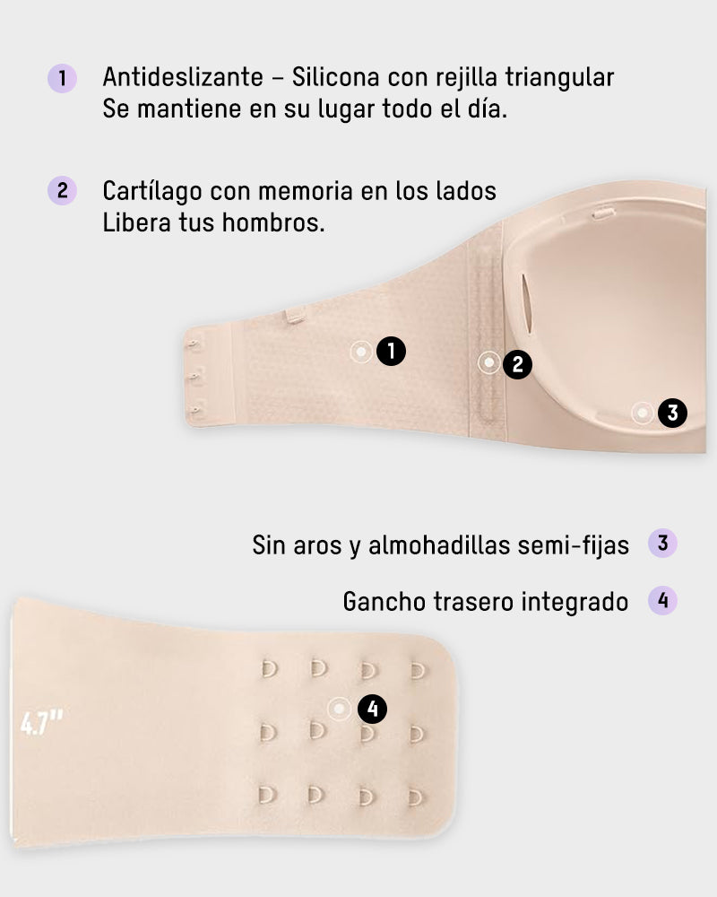 Sujetador Bandeau Sin Tirantes, Sin Aros y Con Almohadillas