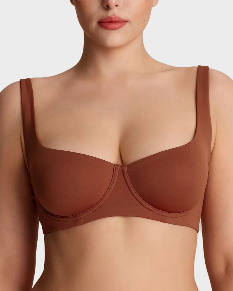 Sujetador Balconette Invisible con Aros, Sin Relleno Ideal para Escotes Bajos y Cuellos Cuadrados