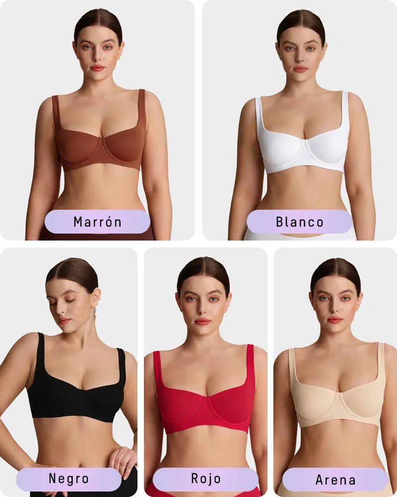 Sujetador Balconette Invisible con Aros, Sin Relleno Ideal para Escotes Bajos y Cuellos Cuadrados